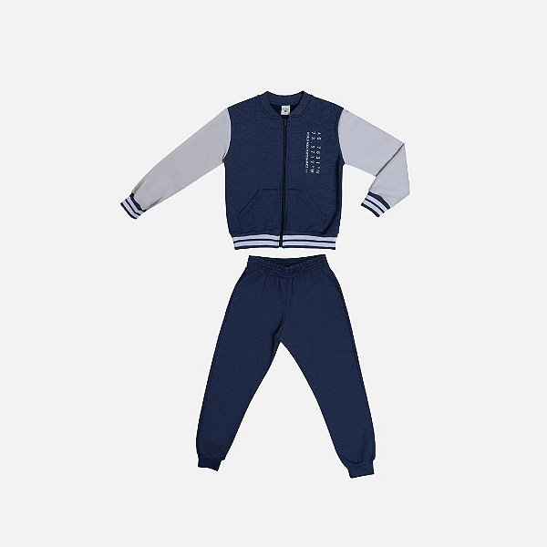Conjunto Jaqueta Moletinho E Calça Moletom Infantil Menino Have Fun 29467 Azul