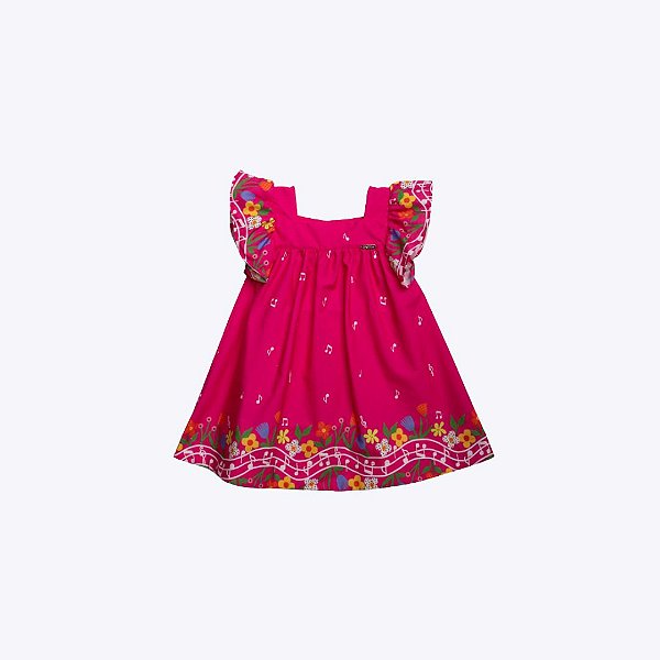 Vestido Rosa Barrado Flores Infantil Menina Precoce 5533