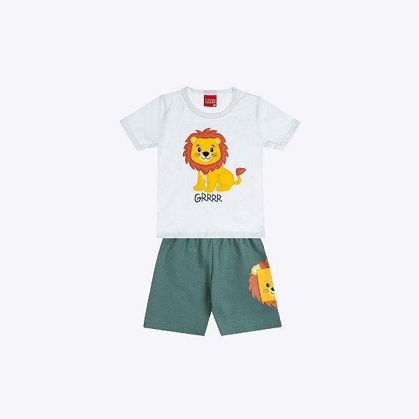 Conjunto Camiseta Manga Curta Leão E Bermuda Moletom Infantil Menino Kyly 1001068 Azul Marinho