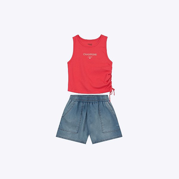 Conjunto Blusa Regata E Shorts Infantil Menina Brandili 26944 Preto