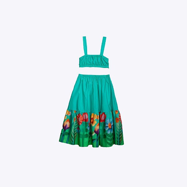 Vestido Barrado Jardim Verde Água Infantil Menina Precoce 5598