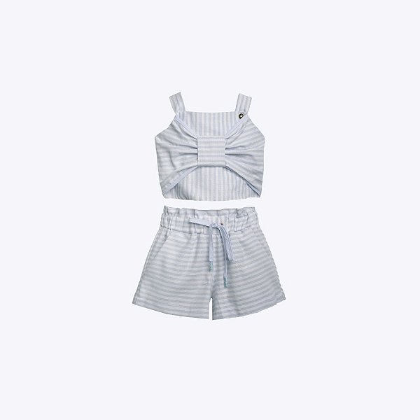 Conjunto Blusa Cropped e Shorts Listras Infantil Menina Precoce 5485