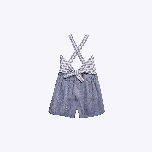 Conjunto Blusa de Alcinha Cavada Listras e Shorts Azul Infantil Menina Precoce 5573