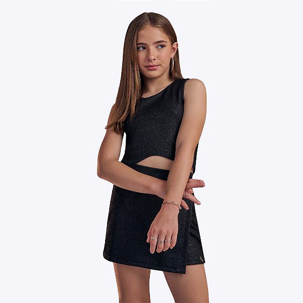 Conjunto de Top Cropped e Shorts-Saia em Malha Night Shine Juvenil Feminino Vic&Vicky 83236