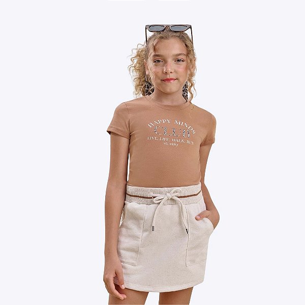 Conjunto Busa Baby Look Cropped em Cotton e Shorts-Saia em Moletom Juvenil Feminino Vic&Vicky 85176