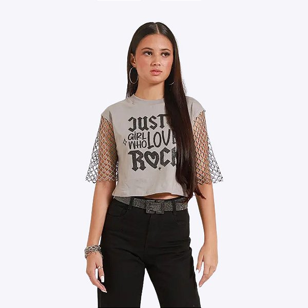 Blusa Tee Shirt Cropped Rock Juvenil Feminina Poah Noah54730