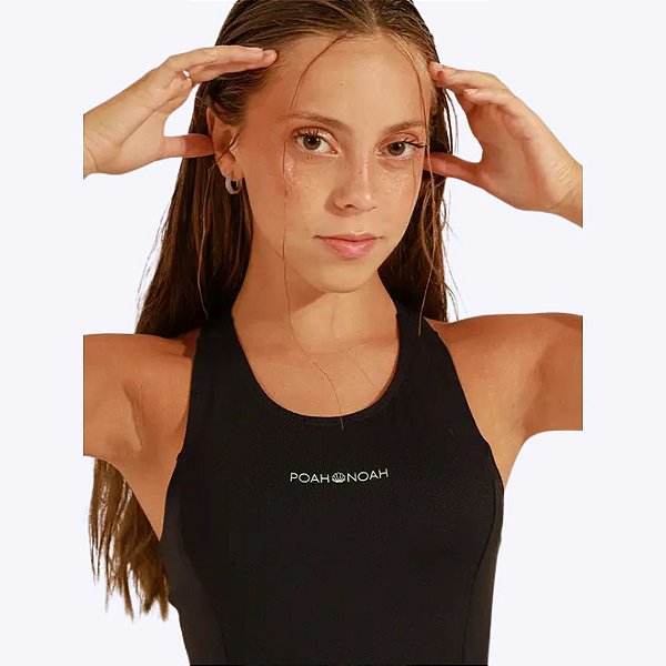 Maiô Natação Preto Juvenil Feminino Poah Noah 54976