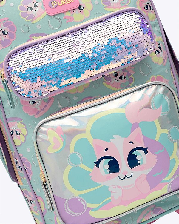 Mochila com Rodinhas Grande Paetê Gata Sereia Puket 050404233