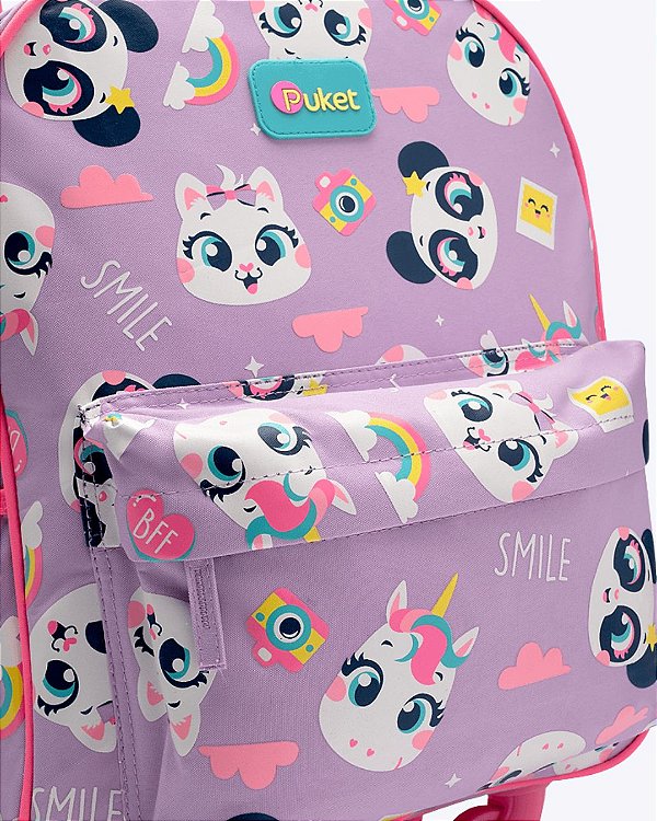 Mochila com Rodinhas Multibichos Lilás Puket 050404395