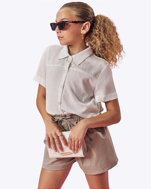 Conjunto Camisa Boxy em Viscose Nice e Shorts em Sarja com Elastano Juvenil Feminino Vic&Vicky 85183