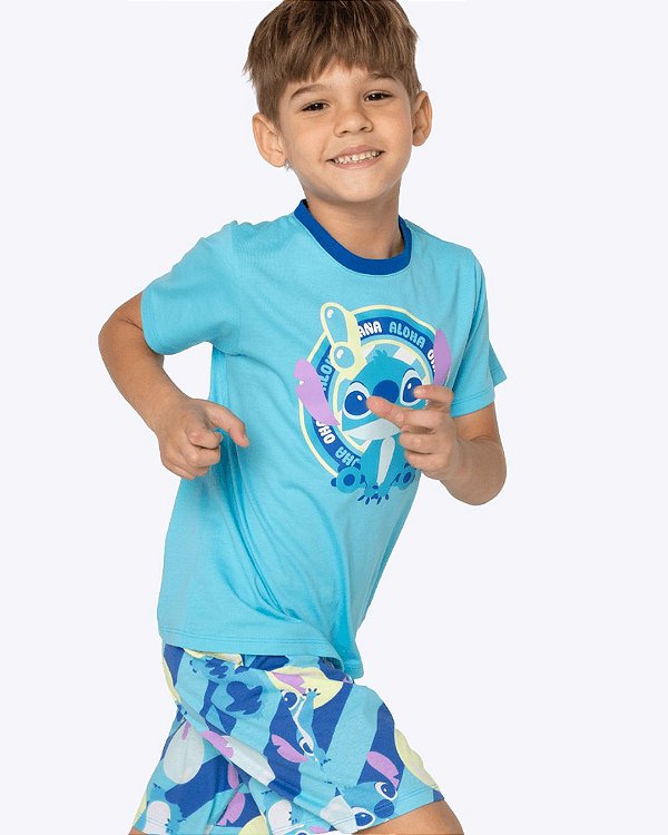Pijama Manga Curta Algodão Stitch Infantil Masculino Puket 030403025