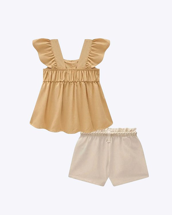 Conjunto Bata em Viscose e Shorts em Linho com Elastano Bebê Menina Infanti 83434