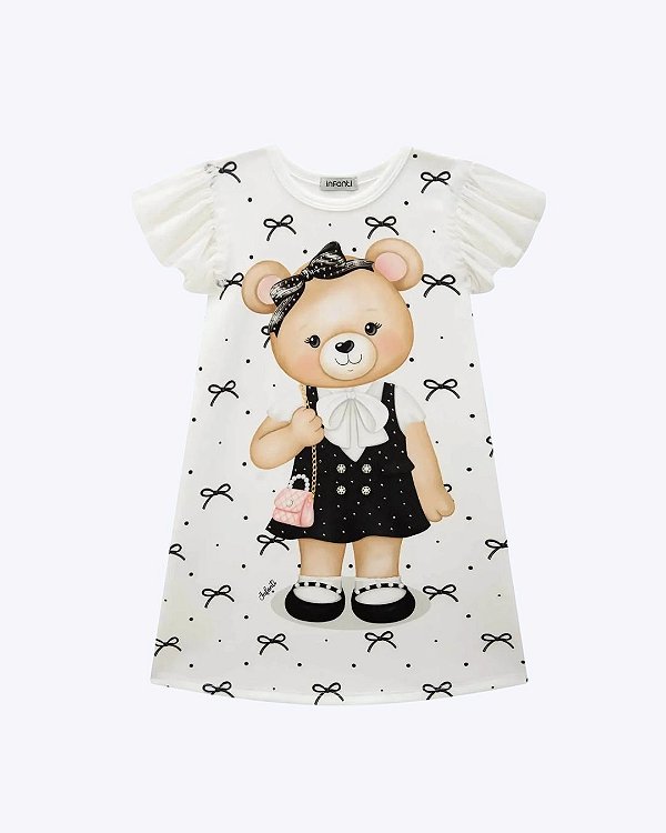 Vestido Branco Ursinha Infantil Feminino Infanti 85769