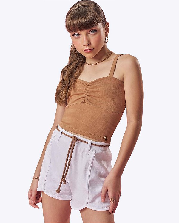 Conjunto Top Cropped em Cotton e Shorts em New Linen Juvenil Feminino Vic&Vicky 85199