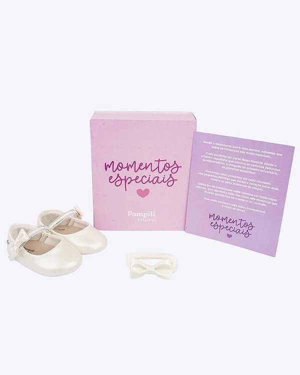 Sapato de Bebê com Laço Off White Pampili 379735000