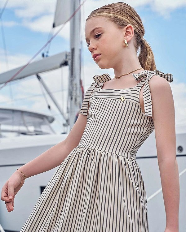 Vestido Midi Listrado Juvenil Feminino Vic&Vicky 83682