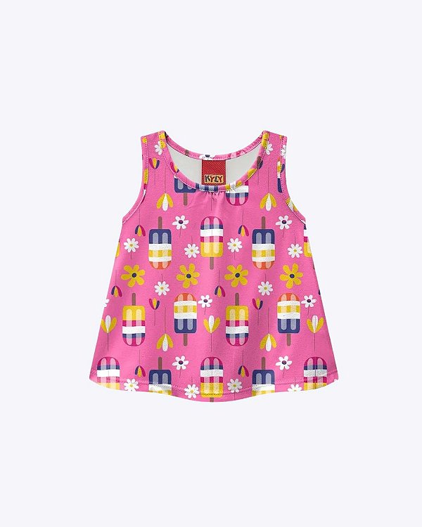 Conjunto Blusa Regata e Shorts Ciclista Cotton Infantil Feminino Kyly 1001249