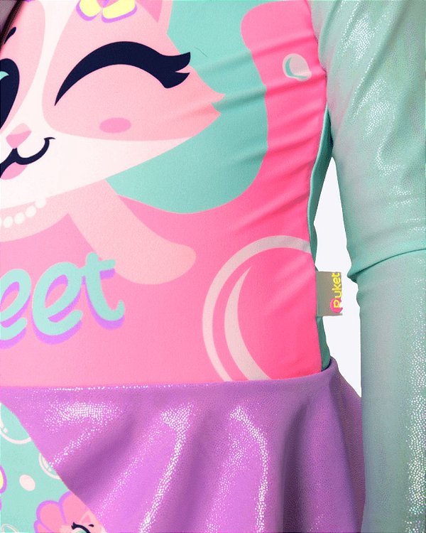 Maiô Manga Longa Gata Sereia Infantil Feminino Puket 110401320