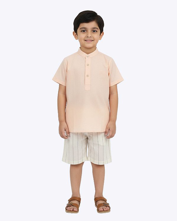 Conjunto Camisa Salmão e Bermuda Listrada Infantil Masculino Vigat 3098