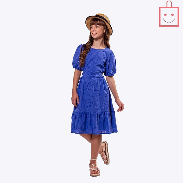 Vestido em Laise Azul Juvenil Menina Vigat 7861