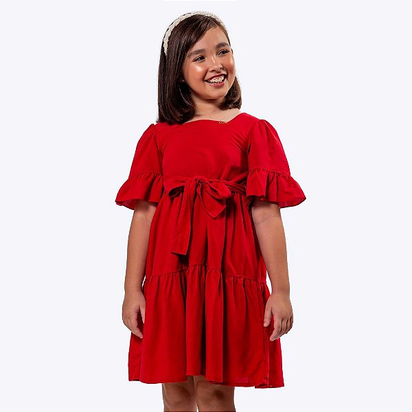 Vestido Vermelho Manga Curta Infantil Menina Vigat 7875