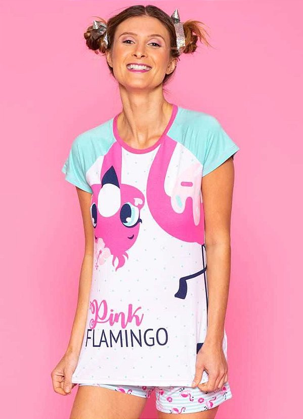 Puket Pijama Short Doll Manga Curta Visco Flamingo 030601998