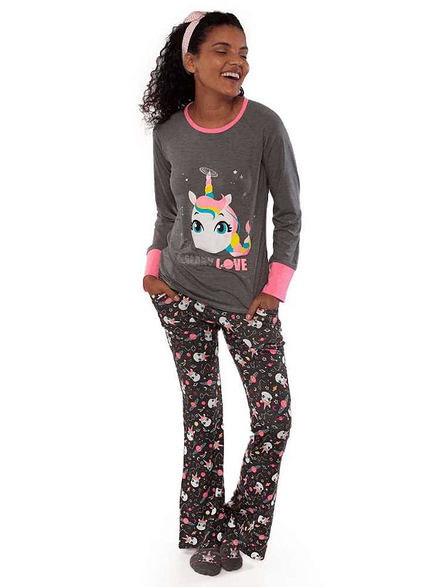 Puket Pijama Adulto Feminino Manga Longa Visco Unicornio 030602083