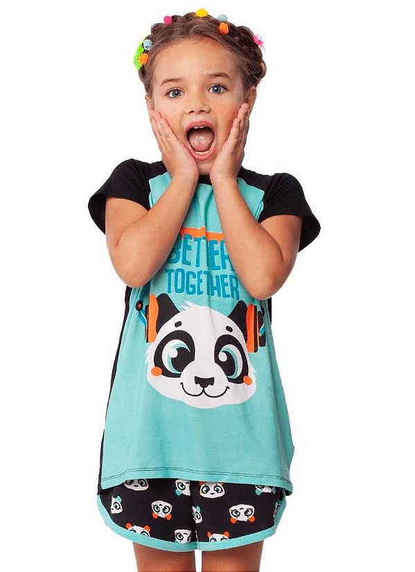 Puket Pijama Short Doll Manga Curta Visco Panda 030402055