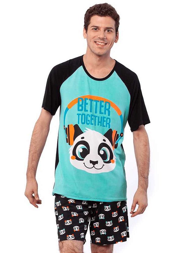 Puket Pijama Adulto Feminino Short Doll Manga Curta Visco Panda 030602181