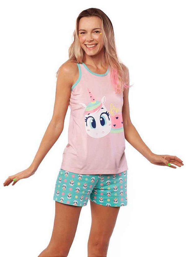 Puket Pijama Adulto Feminino Short Doll Nadador Eco Unicornio 030602196