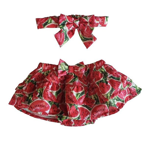Conjunto Bebê Feminino Body e Short Saia Melância Anjos Baby 213632