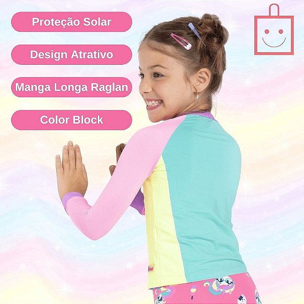 Camiseta Para Nadar Color Block Infantil Menina Moda Praia Puket 110401029