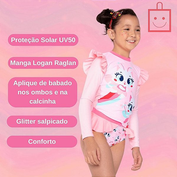 Conjunto Camiseta e Calcinha de Biquíni Menina Gata Fada Moda Praia Puket 110400974