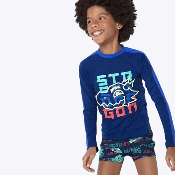Camiseta Para Nadar Menino Teen Dragão Moda Praia Puket 110500572
