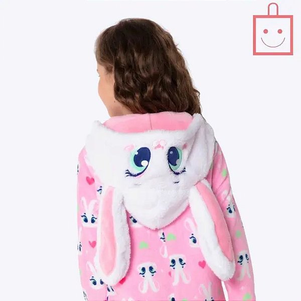 Pijama Kigurumi com Capuz Coelha Romântica Teen Menina Puket 030502272