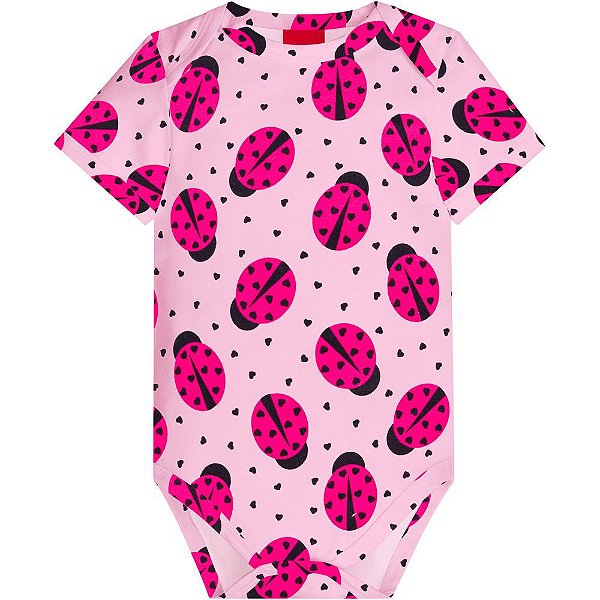 Body Bebê Malha Manga Curta Feminina Cor Pink Kyly 110091
