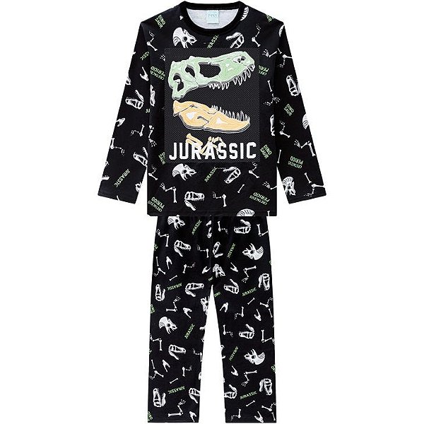 Pijama Infantil Masculino Dino Brilha no Escuro Manga Longa Kyly 207554