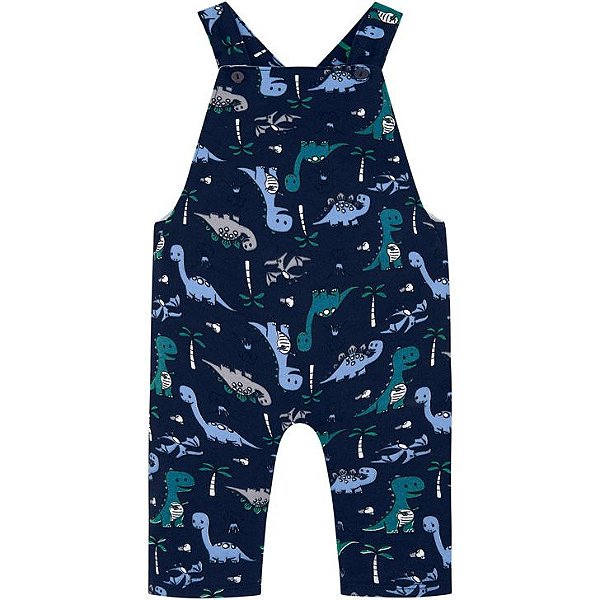 Jardineira Bebê Dino Safari com Body Branco Masculina Kyly 207591