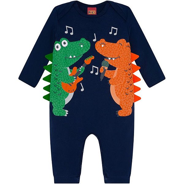 Macacao Bebê Malha Dinossauro Manga Longa Infantil Masculino Kyly 207584