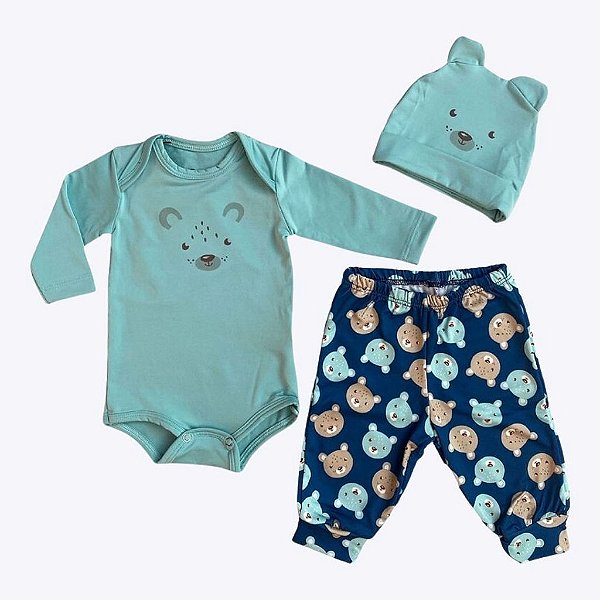 Conjunto Body com Calça e Touca em Malha Térmica Bebê Menino Have Fun 27130