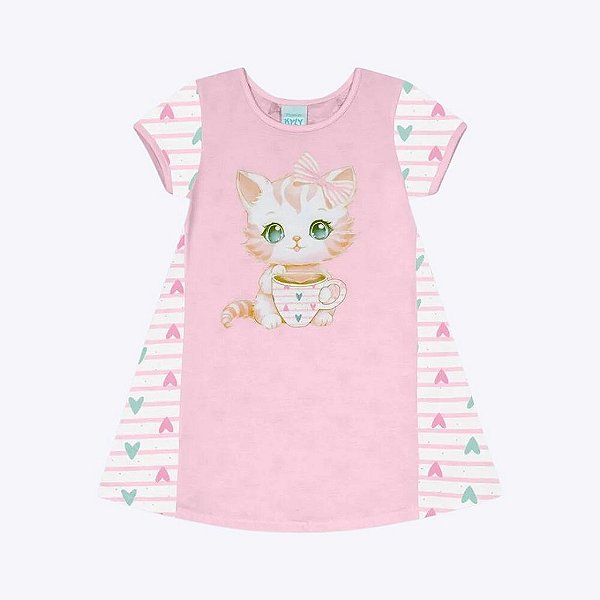 Pijama Camisola Gatinha Infantil Feminina Kyly 1000441