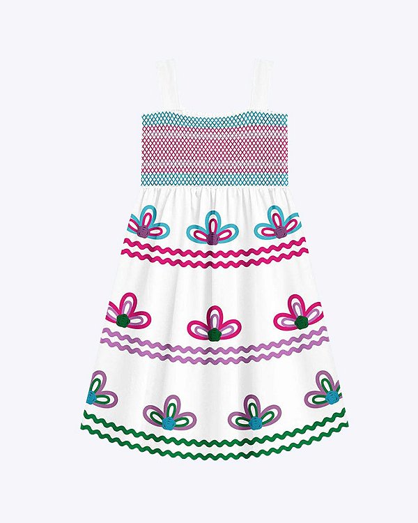 Vestido Branco Desenho Flor Infantil Feminino Nanai 6000288