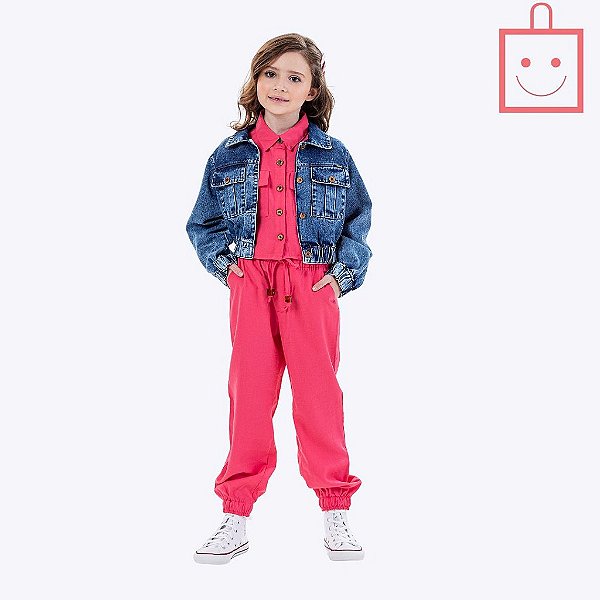 Conjunto Camisa Manga Longa e Calça Rosa Juvenil Feminino Vigat 7842