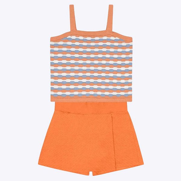 Conjunto Cropped Tricô e Shorts Saia Moletinho Sarja Infantil Feminino Kyly 1000265
