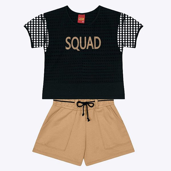 Conjunto Blusa Cropped em Cotton e Shorts em Moletom Infantil Feminino Kyly 1000263