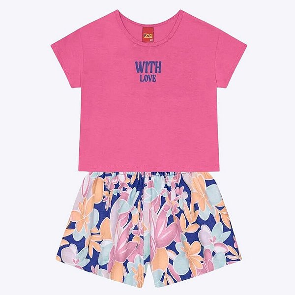 Conjunto Blusa Cropped Manga Curta e Shorts Estampado Infantil Feminino Kyly 1000254