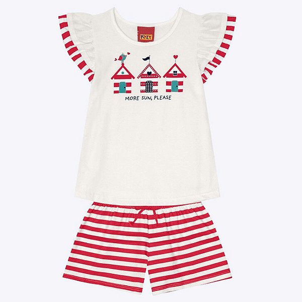 Conjunto Blusa Estampada e Shorts em Malha Fio Tinto Infantil Feminino Kyly 1000211