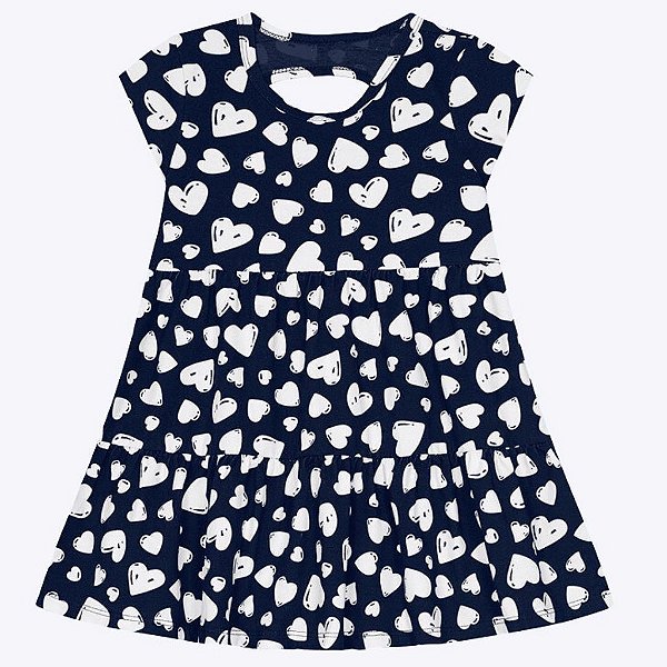 Vestido Manga Curta Estampa Coração Infantil Feminino Kyly 1000225