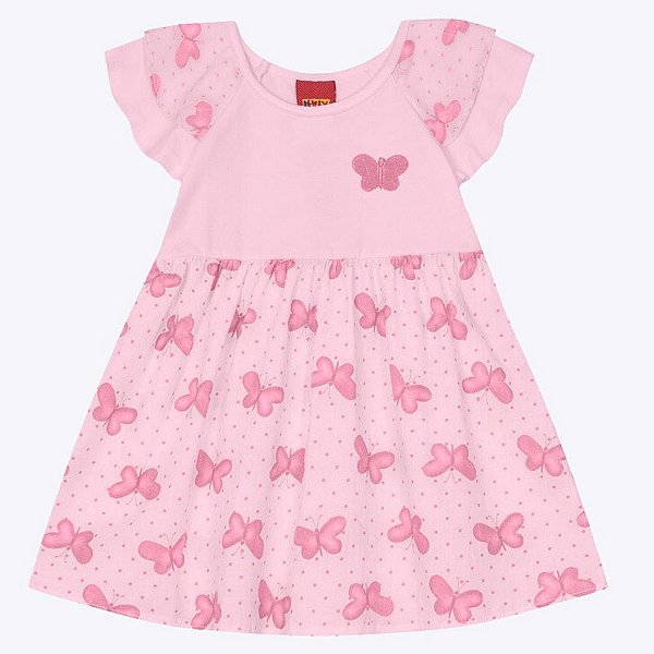 Vestido Manga Curta Borboleta Infantil Feminino Kyly 1000198