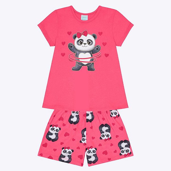Pijama Ursinha Panda Brilha no Escuro Infantil Feminino Kyly 1000439